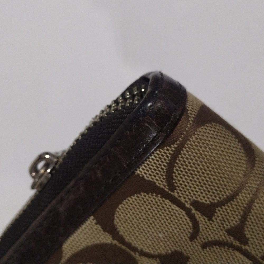 Coach Brown Canvas & Leather Trim Long Wallet – Round Zipper, Signature Logo - Picture 6 of 14